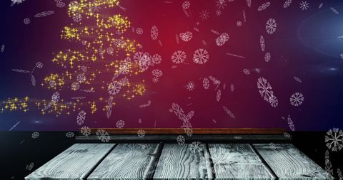 Christmas Tree Light Sparks in Artistic Snowfall