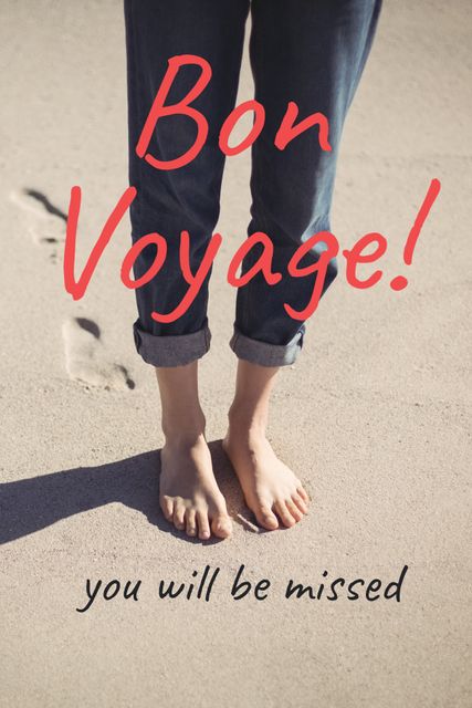 Farewell Card with Message Bon Voyage Barefoot on Sandy Beach - Download Free Stock Templates Pikwizard.com