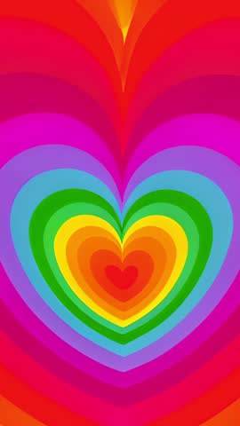 Vertical video showing concentric rainbow hearts filling screen with vibrant geometric loop