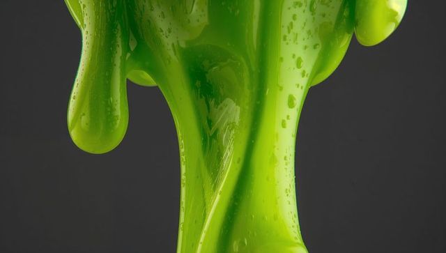 Flowing green gelatinous liquid against dark gray backdrop