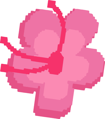 Pixel art four-lobed clover on transparent background