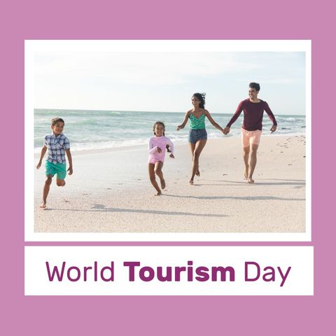 Happy Family Celebrating World Tourism Day at Beach - Download Free Stock Templates Pikwizard.com