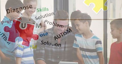 Teacher Engaging with Children Representing Autism Education Support