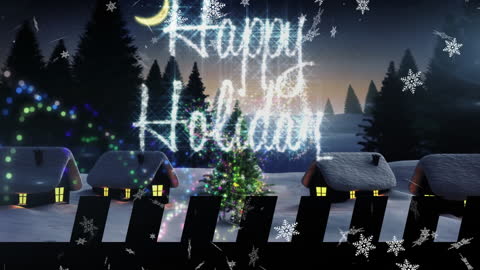 Happy Holidays Greeting with Snowy Winter Landscape