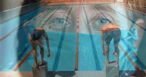 Pool Ready Swimmers With Overlapping COVID-19 Face Mask - Download Free Stock Images Pikwizard.com
