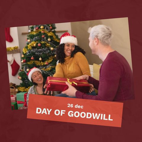 diverse friends celebrating day of goodwill with gift exchange - Download Free Stock Templates Pikwizard.com