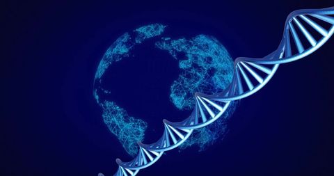 Digital DNA Helix Emerging Over Blue Earth Hologram - Download Free Stock Images Pikwizard.com