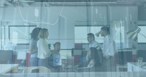 Diverse Business Team Networking in Modern Office Amidst Financial Analytics