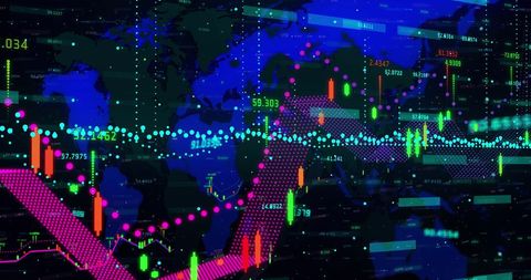 Global Financial Data Overlay with Vibrant Graphs on World Map - Download Free Stock Images Pikwizard.com