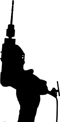 Silhouette of hand with drill concept on transparent background