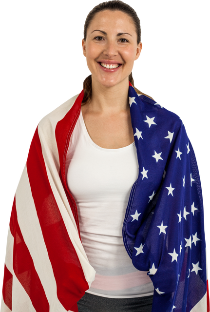 Transparent portrait of smiling woman with American flag on shoulders - Download Free Stock Videos Pikwizard.com