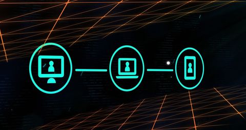 Digital Connectivity and Communication Icons on Neon Grid Background - Download Free Stock Images Pikwizard.com