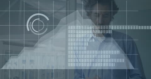 Businessman Analyzing Data on Digital Graphs in Modern Office