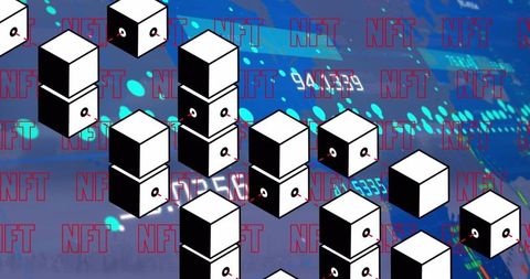 Digital cubes and nft text over network background