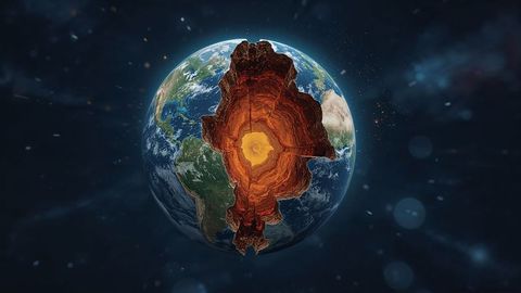 Ai-generated earth layers with glowing molten core in space