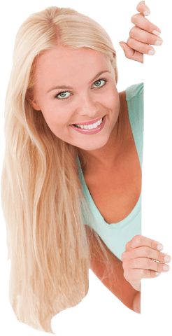 Smiling Blonde Woman Holding Transparent Blank Card Edges - Download Free Stock Videos Pikwizard.com