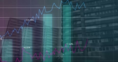 Statistical Data Processing with Graph Overlay on Buildings - Download Free Stock Images Pikwizard.com