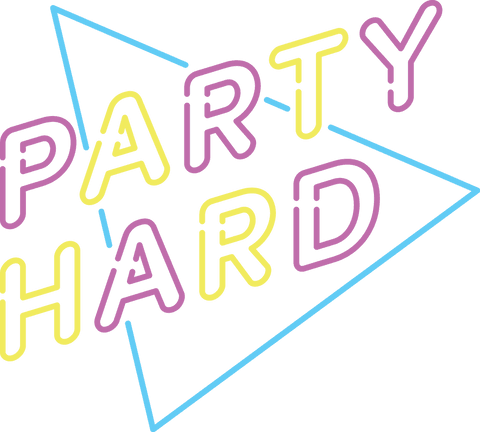 Colorful party hard emboldened letters on transparent background