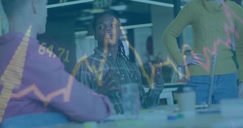 Financial Data Overlay Business Discussion in Modern Office