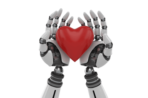Transparent Bionic Hands Holding Heart Symbol Love Technology