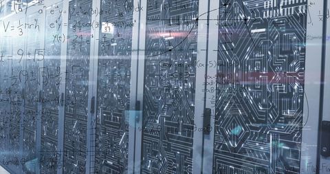 Computer Server Room with Mathematical Equations Overlay - Download Free Stock Images Pikwizard.com