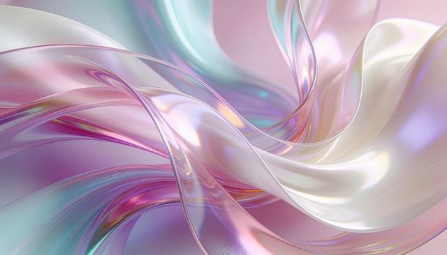 Iridescent pearlescent ribbon flowing pastel gradient abstract 3d background