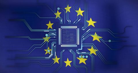 EU Technology Microchip Integration with Stars and Circuitry - Download Free Stock Images Pikwizard.com