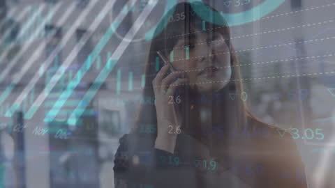 Businesswoman Analyzing Stock Market with Digital Graphics