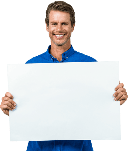smiling man holding blank placard on transparent background - Download Free Stock Videos Pikwizard.com