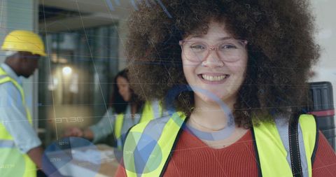 Diverse Architects Collaborating with Financial Data Overlay