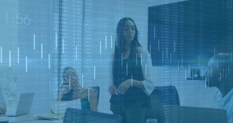 Business Meeting with Woman Presenting Financial Data Analytics