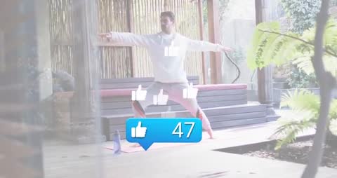 Man Practicing Warrior II Pose with Rising Social Media Likes