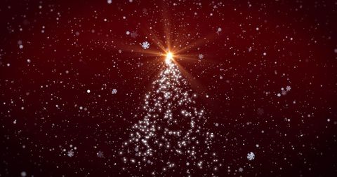 Sparkling Christmas Tree with Falling Snow on Red Backdrop - Download Free Stock Images Pikwizard.com