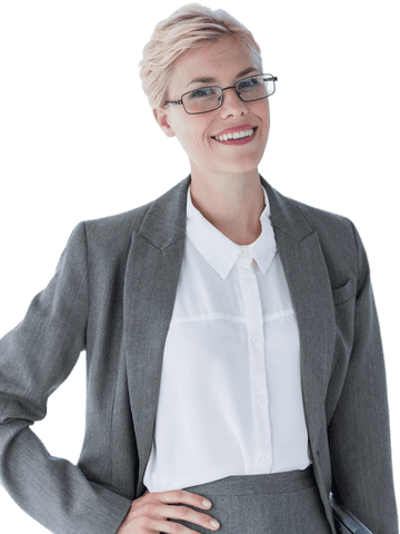 Transparent Confident Businesswoman Wearing Glasses Smiling