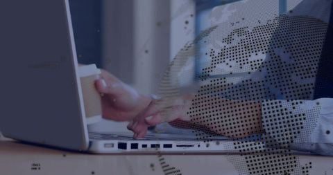 Businessman typing laptop conducting global communication