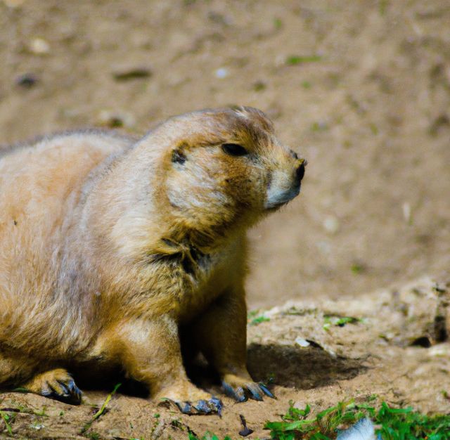 Prairie dog sitting on rocky terrain, looking into the distance. Perfect for educational materials about wildlife, nature blogs, children's books on animals, conservation campaigns, and travel brochures promoting wildlife destinations.