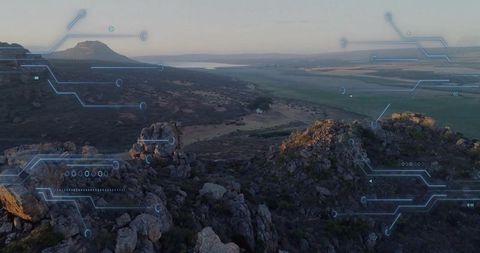 Digital Overlay on Mountain Plateau with Rugged Geology