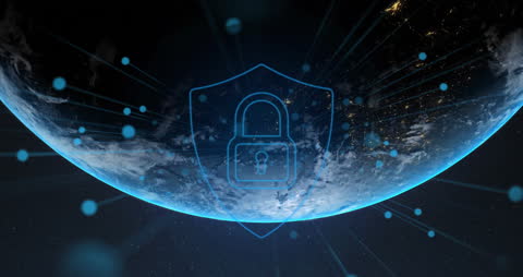 Digital Lock Icon on Globe Highlighting Cyber Security Network
