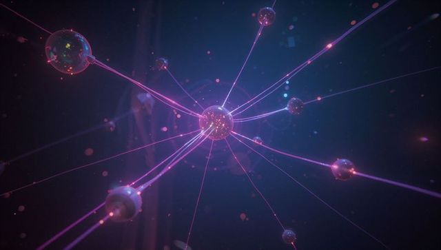 Futuristic digital network with glowing connecting spheres