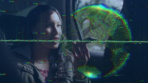 Woman Interacting with Futuristic Globe Animation