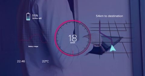 Executive Analyzing Digital Data with Futuristic Interface Overlays