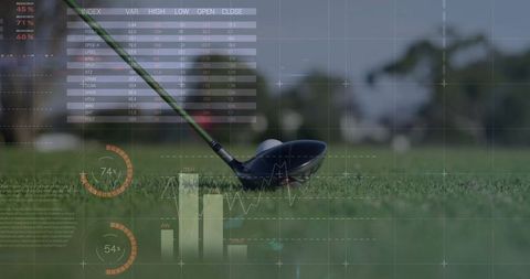 Golf Club with Futuristic Stock Market Data Overlay