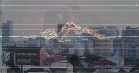 Digital Financial Data Overlay with Urban Skyline