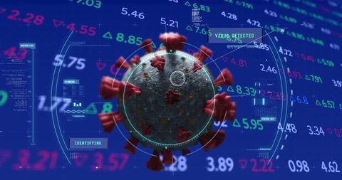 COVID-19 Virus Cell With Stock Exchange Data Interface