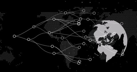 Global Digital Network Connections Across Spinning Globe