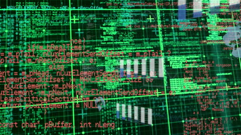 Digital Data Processing Visualization on Black Background