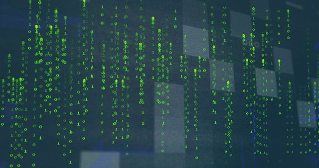 Glowing Binary Code Streaming over Futuristic Digital Interface