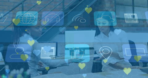 Diverse Business Women Collaborating Amid Digital Interface Layers