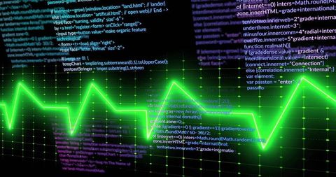 Neon Green Digital Waveform with Code Background