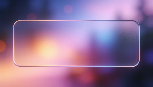 Frosted glass rectangle with neon rim and dreamy bokeh gradient for modern ui